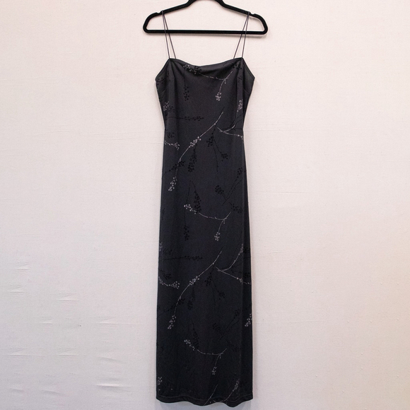 Y2K Breakin' loose floral glitter/velvet detail black slip midi dress-9/10 - Picture 1 of 4